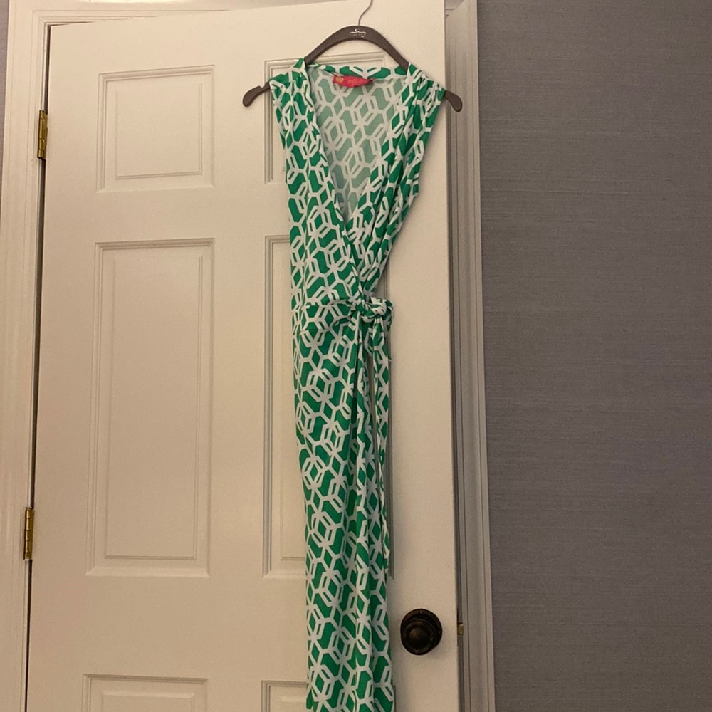 Macbeth Collection, Green and White Maxi Wrap Dress